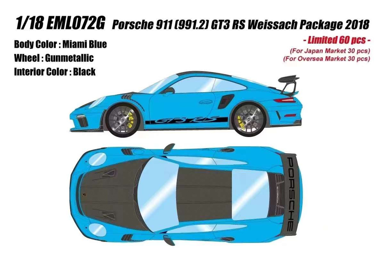 1/18 Makeup 2018 Porsche 911 (991.2) GT3 RS Weissach Package (Miami Blue) Car Model
