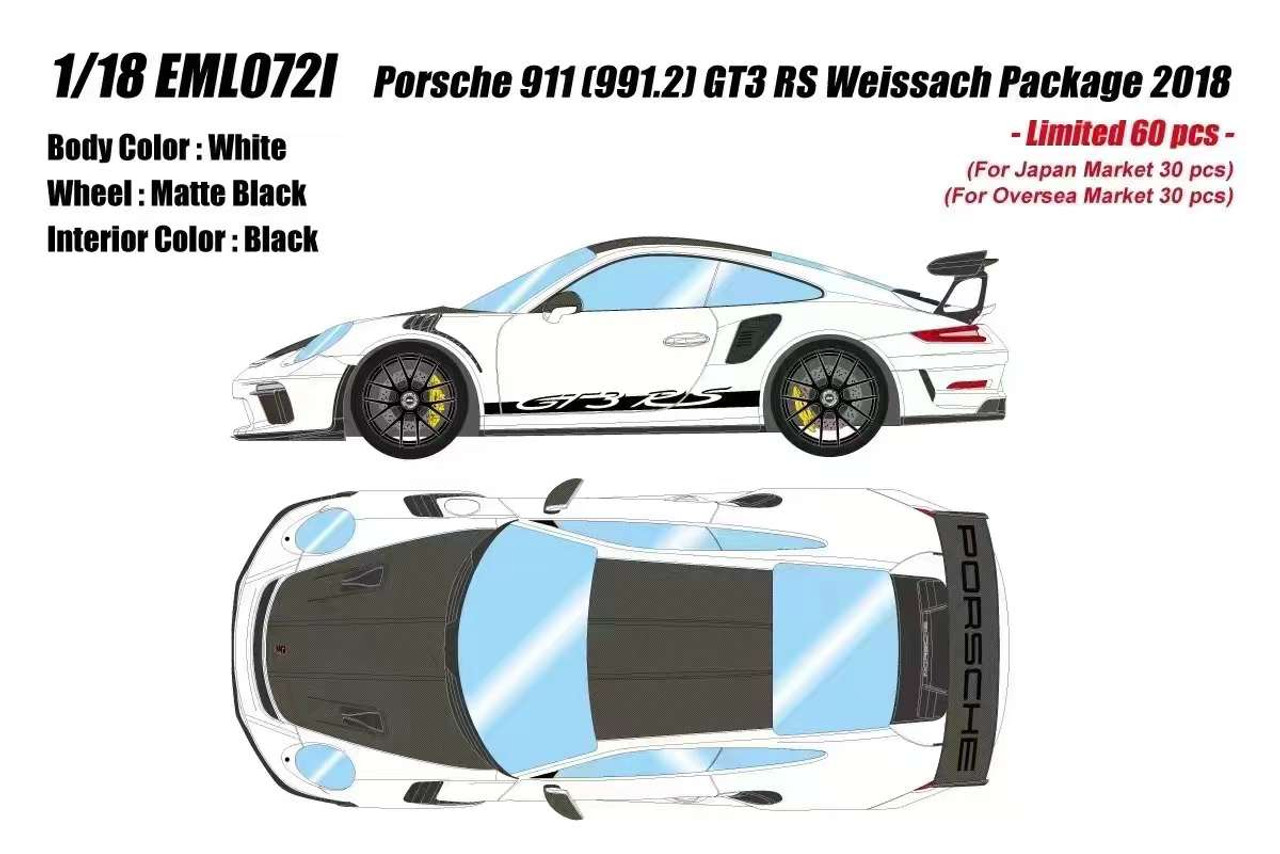 1/18 Makeup 2018 Porsche 911 (991.2) GT3 RS Weissach Package (White) Car Model