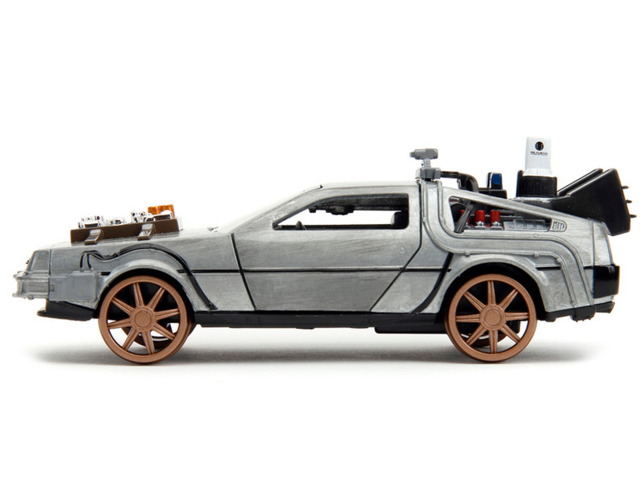 DeLorean DMC (Time Machine) Brushed Metal Train Wheel Version "Back to the Future Part III" (1990) Movie "Hollywood Rides" Series 1/32 Diecast Model Car by Jada