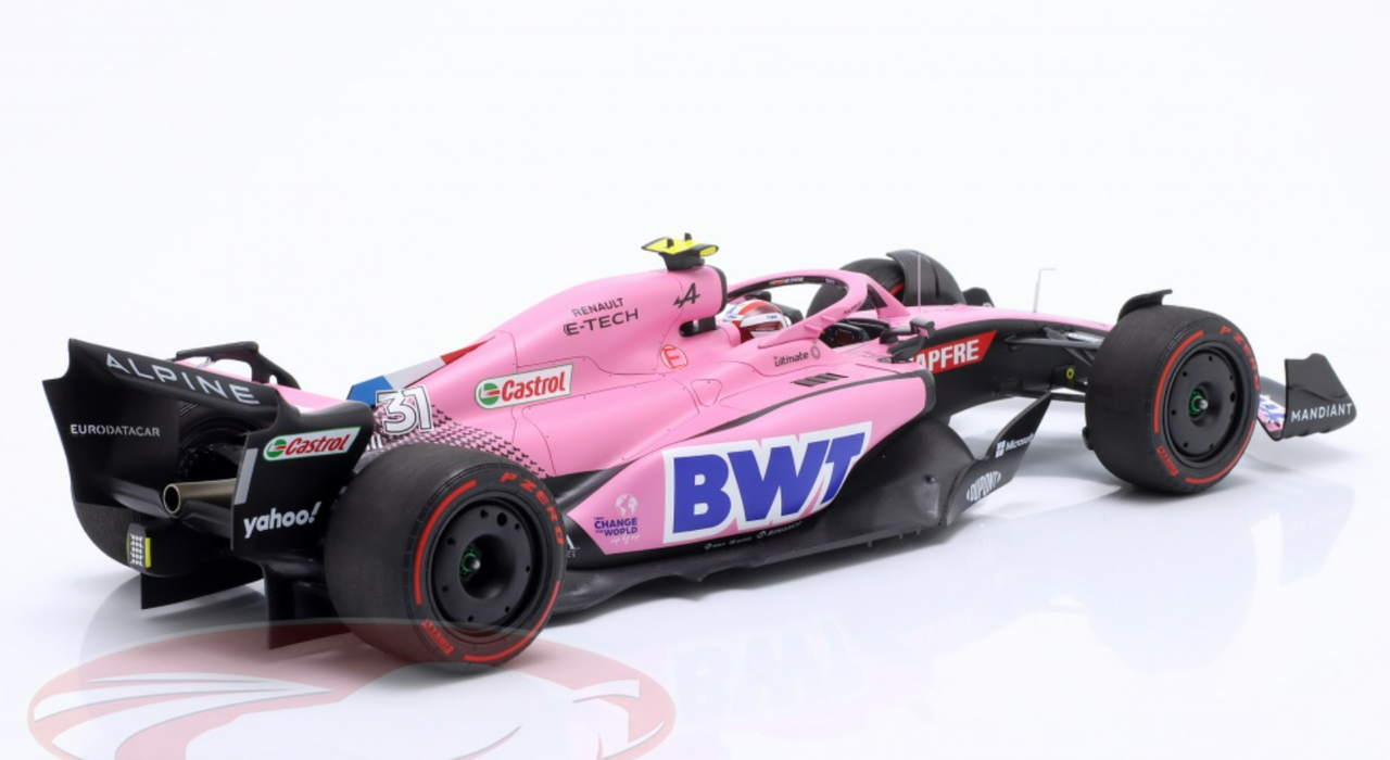 1/18 Minichamps 2022 Formula 1 Esteban Ocon Alpine A522 #31 7th Bahrain GP Car Model with Collector's Box