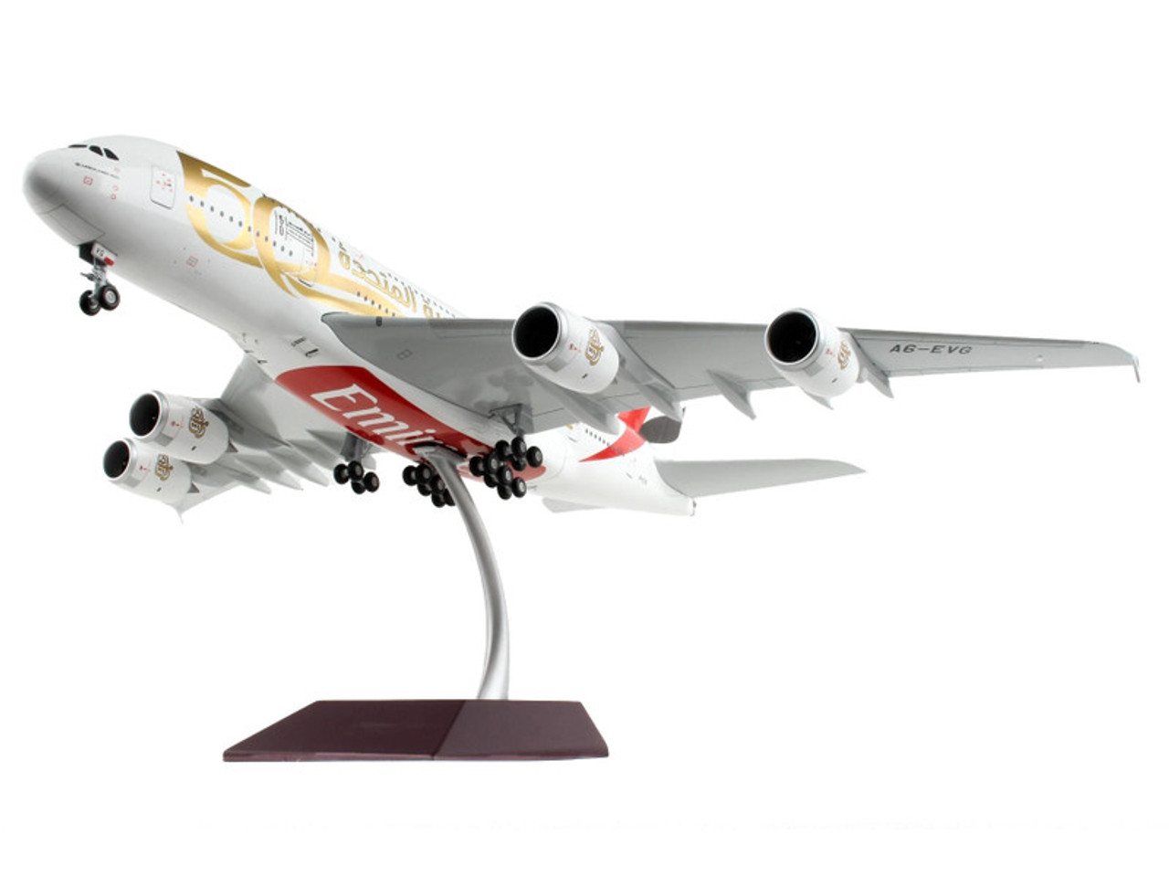 Airbus A380-800 Commercial Aircraft "Emirates Airlines - 50th Anniversary of UAE" White with Striped Tail "Gemini 200" Series 1/200 Diecast Model Airplane by GeminiJets