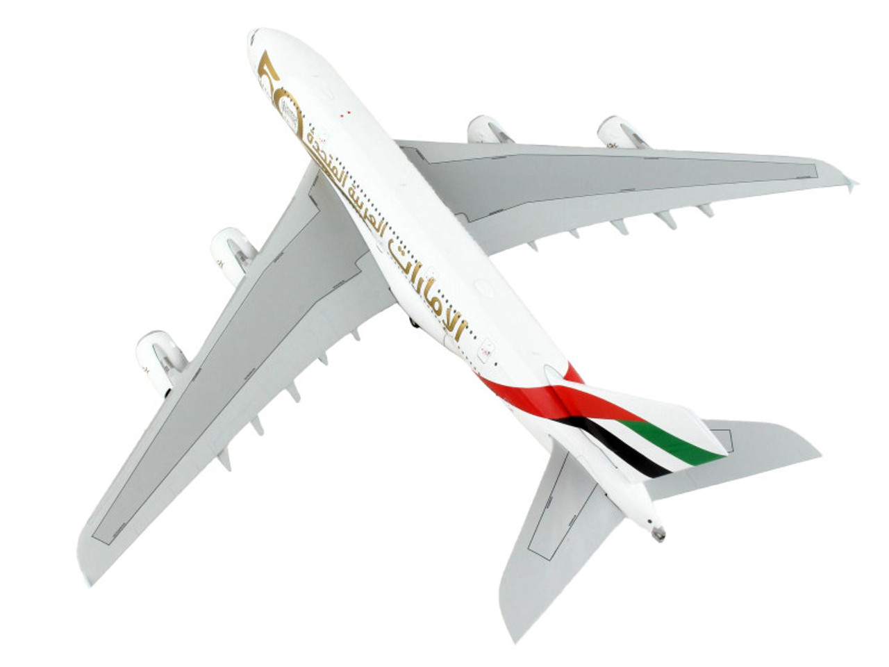 Airbus A380-800 Commercial Aircraft "Emirates Airlines - 50th Anniversary of UAE" White with Striped Tail "Gemini 200" Series 1/200 Diecast Model Airplane by GeminiJets