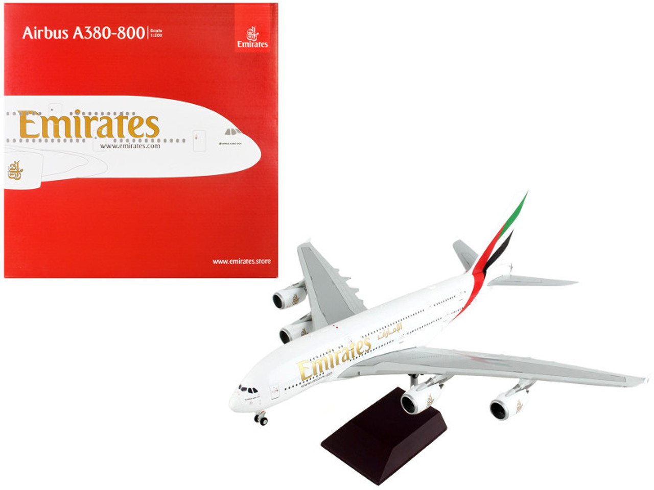 Airbus A380-800 Commercial Aircraft "Emirates Airlines - A6-EUV" White with Striped Tail "Gemini 200" Series 1/200 Diecast Model Airplane by GeminiJets