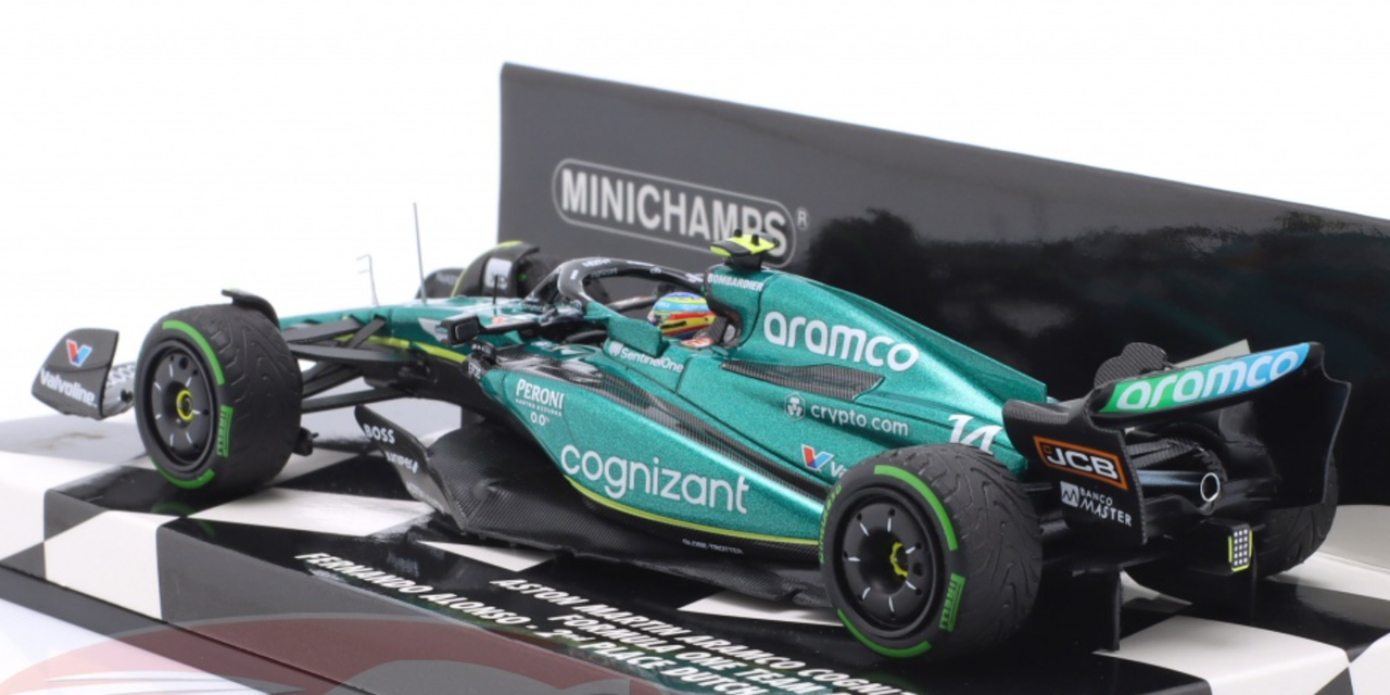 1/43 Minichamps 2023 Formula 1 Aston Martin Aramco Cognizant AMR23 Fernando Alonso Dutch GP 2nd Place Car Model