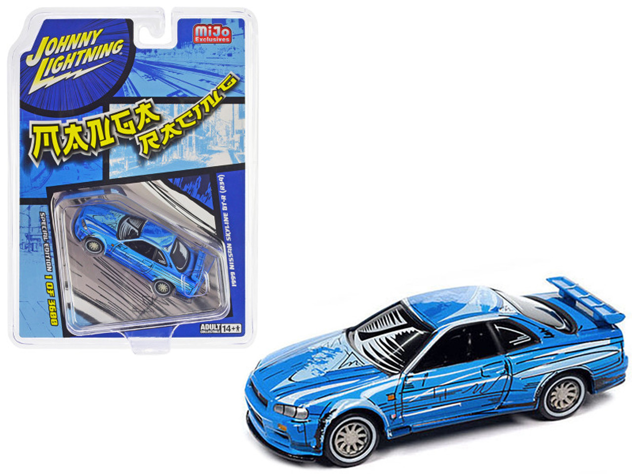 1999 Nissan Skyline GT-R (R34) RHD (Right Hand Drive) Blue with Graphics "Manga Racing" Limited Edition to 3600 pieces Worldwide 1/64 Diecast Model Car by Johnny Lightning