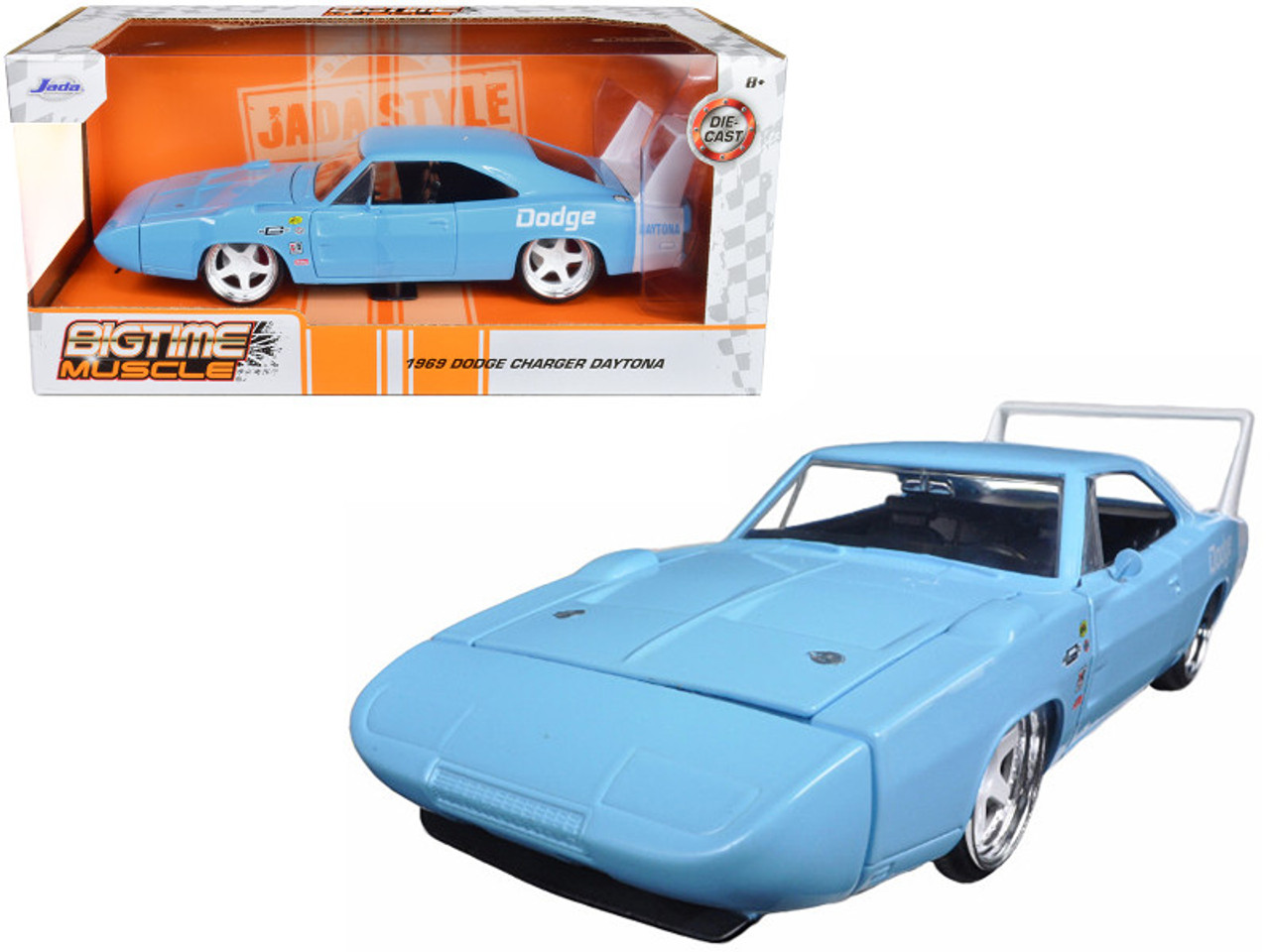 1969 Dodge Charger Daytona Light Blue with White "Bigtime Muscle" Series 1/24 Diecast Model Car by Jada