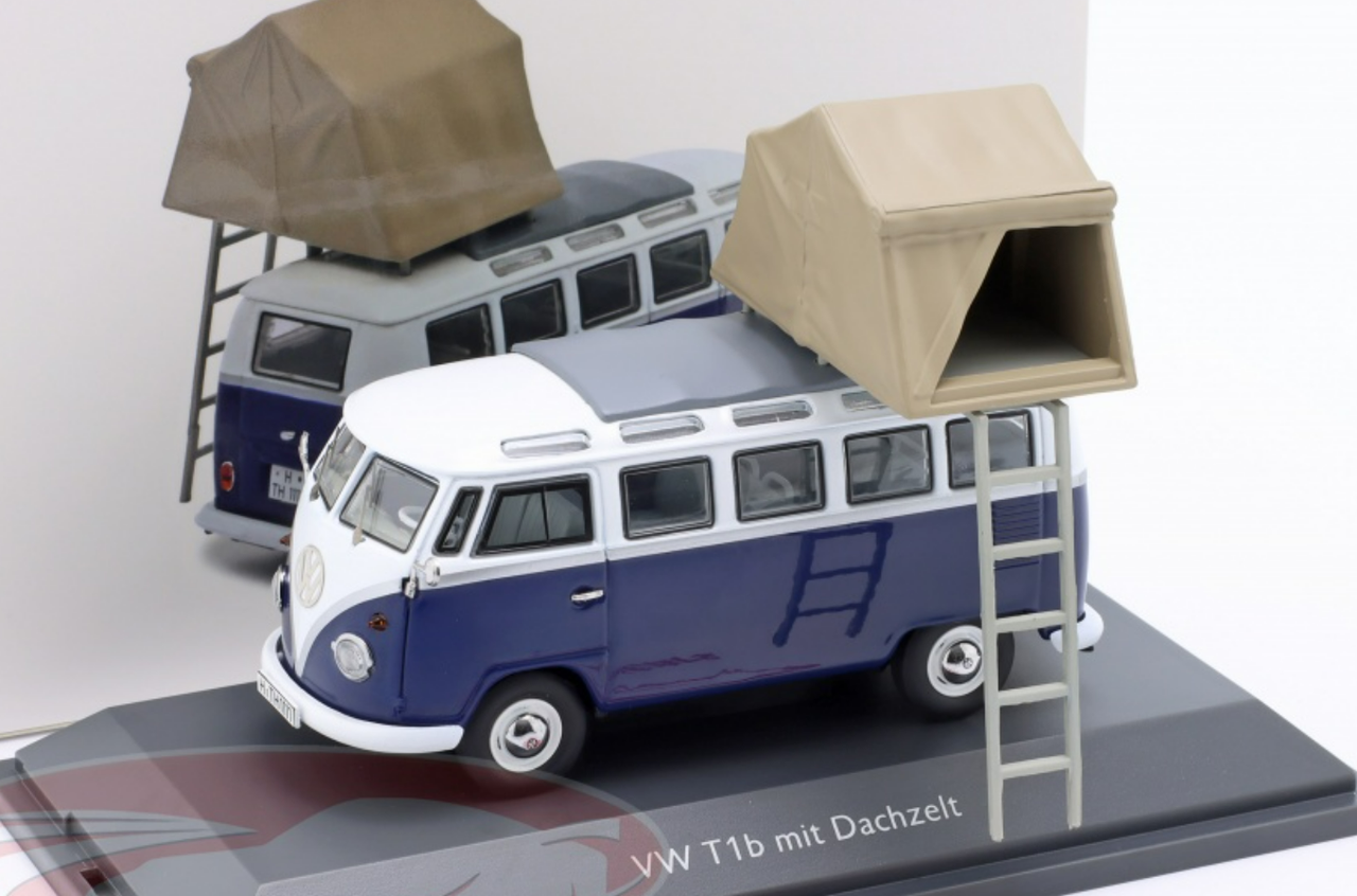 1/43 Schuco Volkswagen VW T1 Bus with Roof Tent (Blue & White) Car Model