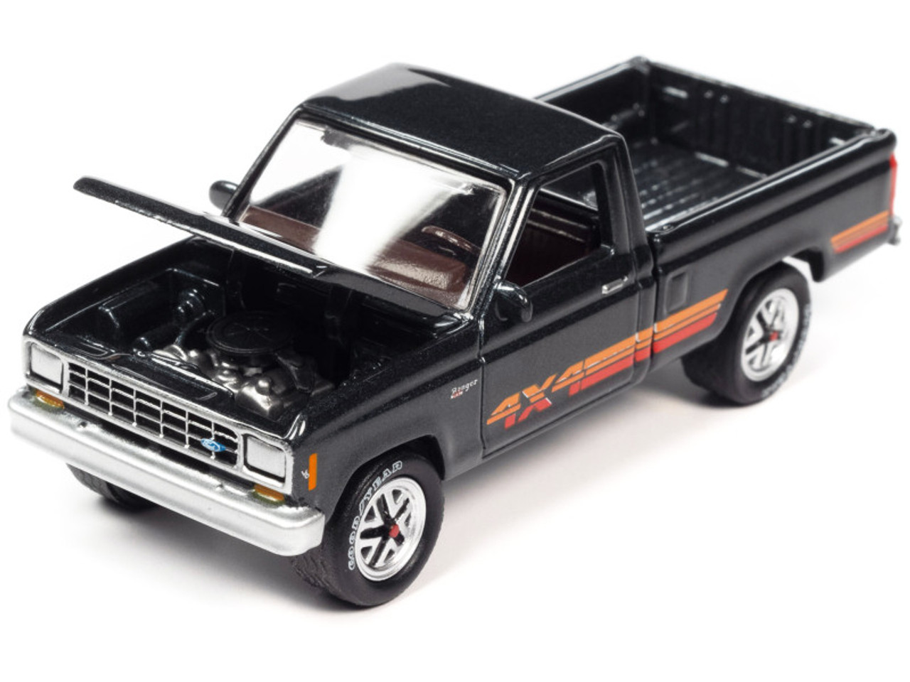1985 Ford Ranger XL Pickup Truck Dark Charcoal Metallic with Stripes "Classic Gold Collection" 2023 Release 1 Limited Edition to 4860 pieces Worldwide 1/64 Diecast Model Car by Johnny Lightning