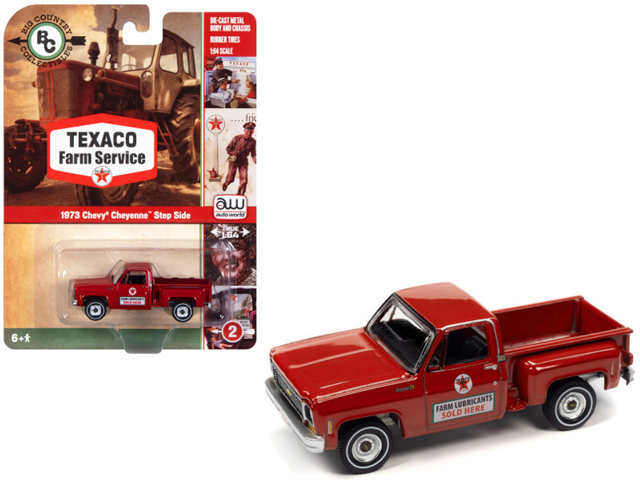 1973 Chevrolet Cheyenne Step Side Pickup Truck Red "Texaco Farm Service" "Big Country Collectibles" 2023 Release 1 1/64 Diecast Model Car by Auto World