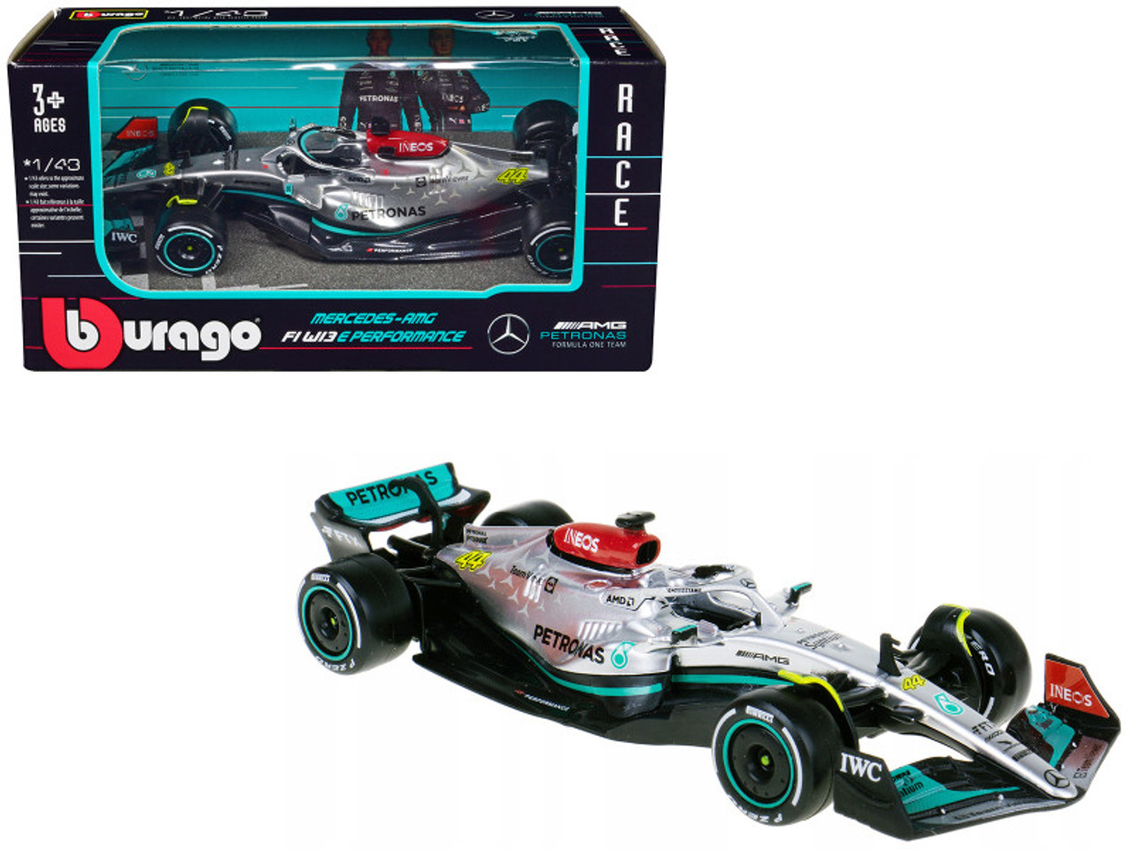 Mercedes-AMG F1 W13 E Performance #44 Lewis Hamilton "F1 Formula One World Championship" (2022) 1/43 Diecast Model Car by Bburago