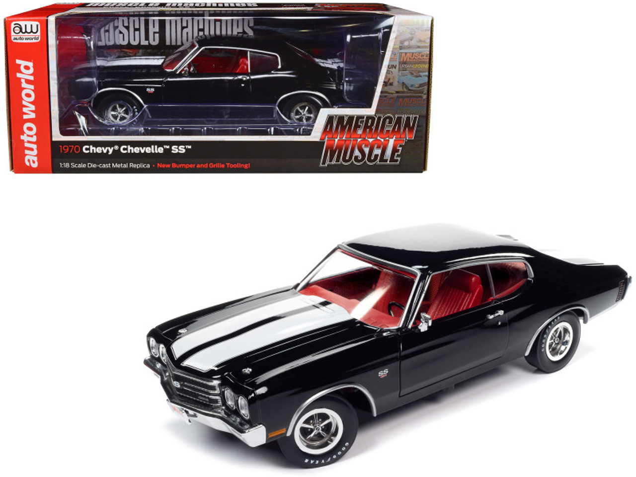 1970 Chevrolet Chevelle SS Tuxedo Black with White Stripes and Red Interior  