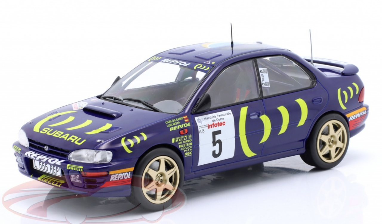 1/24 Ixo 1995 Subaru Impreza 555 #5 4th Rallye Tour de Corse 555 Subaru WRT Carlos Sainz, Luis Moya Car Model