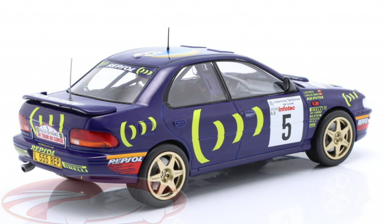 1/24 Ixo 1995 Subaru Impreza 555 #5 4th Rallye Tour de Corse 555 Subaru WRT Carlos Sainz, Luis Moya Car Model