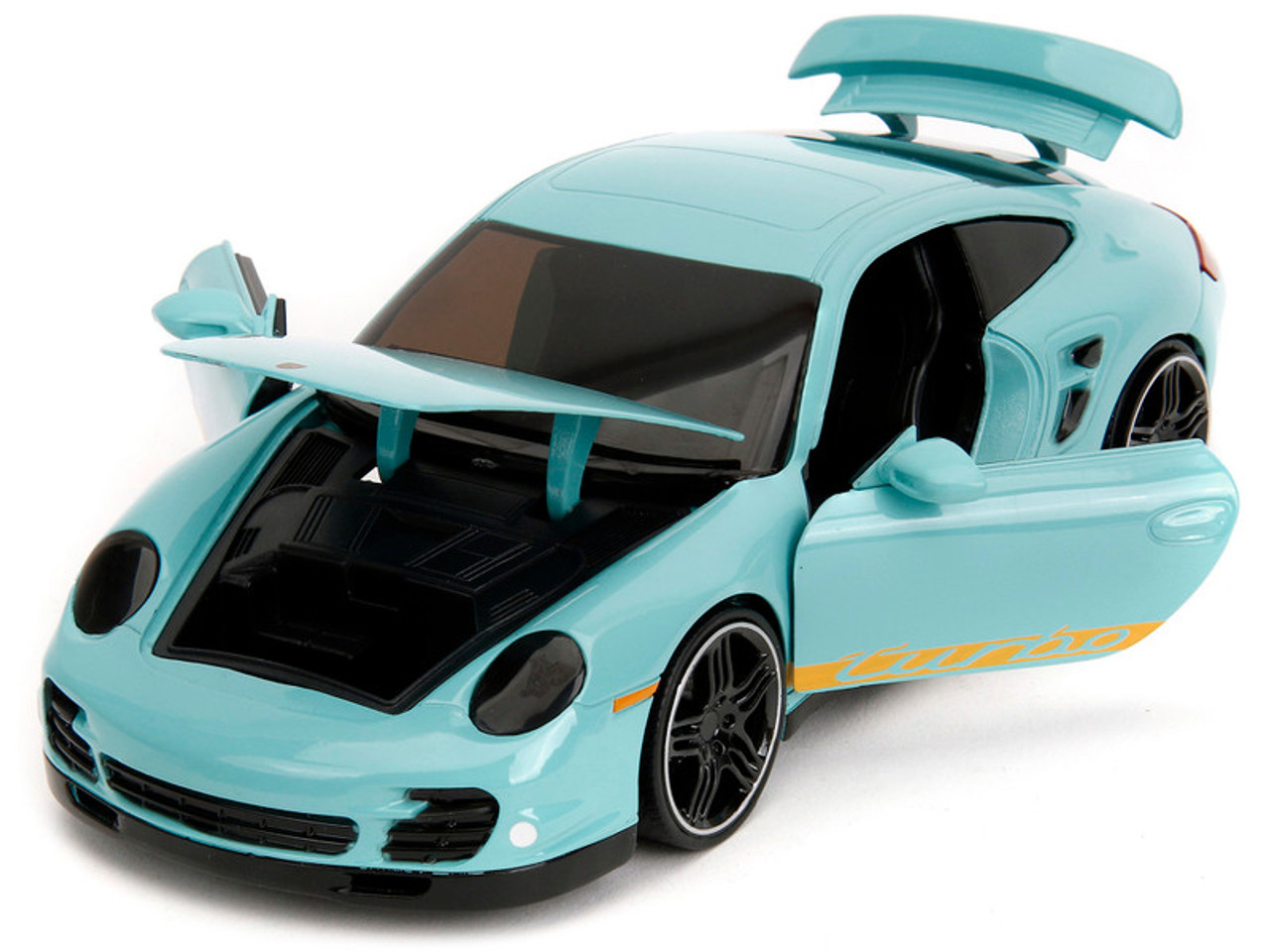 Porsche 911 Turbo (997) Light Blue with Yellow Stripes "Pink Slips" Series 1/24 Diecast Model Car by Jada