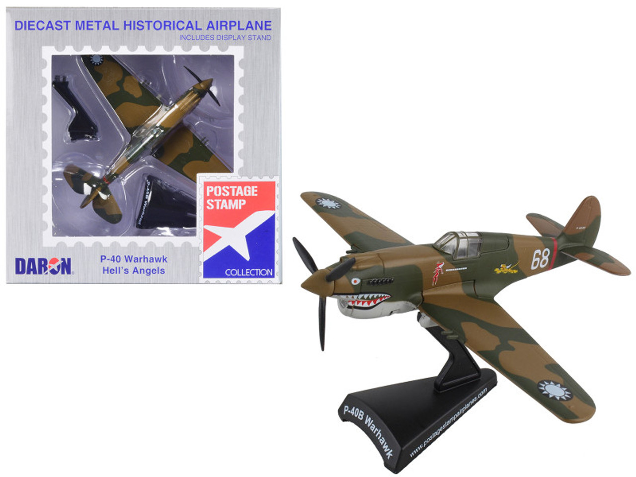 Curtiss P-40 Warhawk Fighter Aircraft "Hell's Angels - Flying Tigers" United States Army Air Corps 1/90 Diecast Model Airplane by Postage Stamp