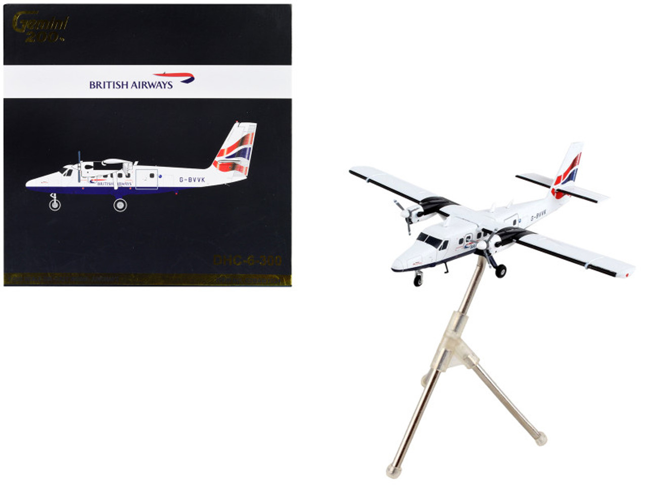 De Havilland DHC-6-300 Commercial Aircraft "British Airways" White with Striped Tail "Gemini 200" Series 1/200 Diecast Model Airplane by GeminiJets