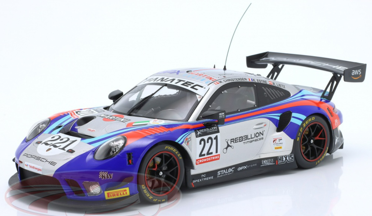 1/18 Ixo 2022 Porsche 911 GT3 R #221 24h Spa GPX Martini Racing Richard Lietz, Michael Christensen, Kevin Estre Car Model