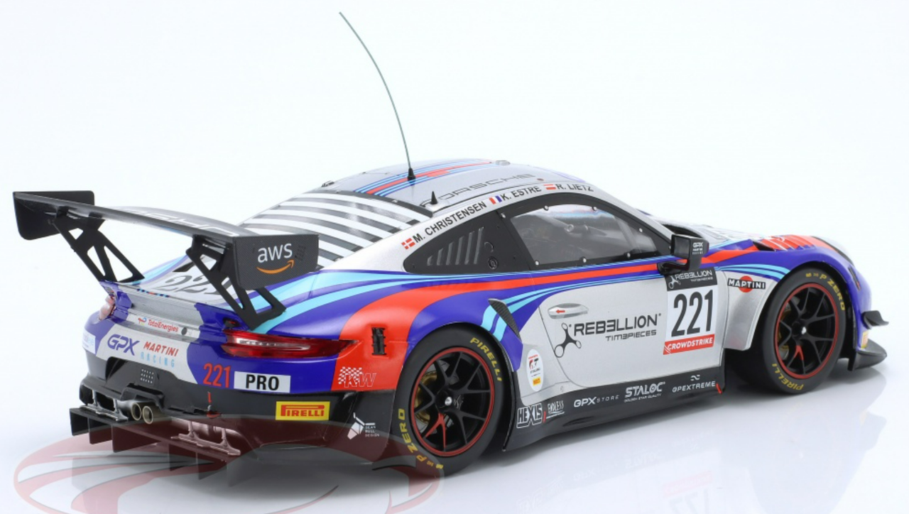 1/18 Ixo 2022 Porsche 911 GT3 R #221 24h Spa GPX Martini Racing Richard Lietz, Michael Christensen, Kevin Estre Car Model