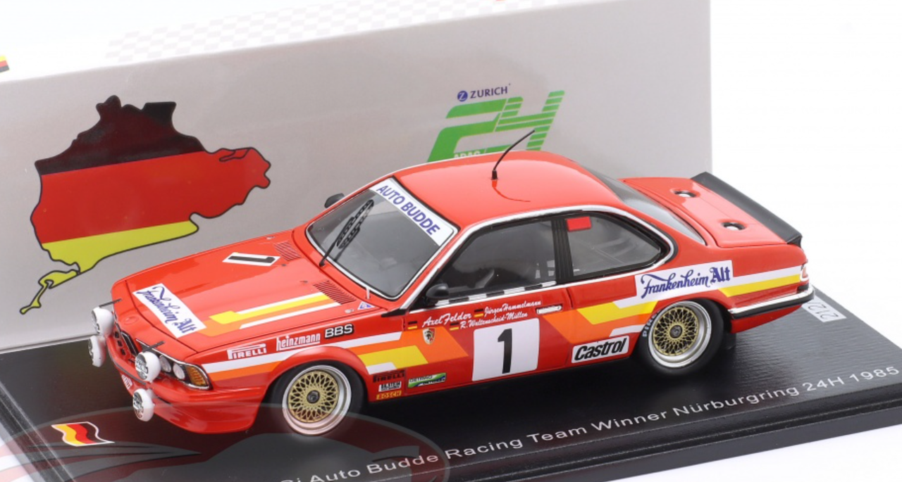 1/43 Spark 1985 BMW 635 CSi No.1 Auto Budde Racing Team Winner Nürburgring 24H A. Felder - J. Hamelmann - R. Walterscheid-Müller Car Model