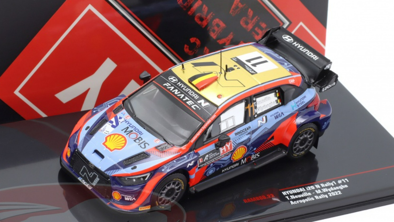 1/43 Ixo 2022 Hyundai i20 N Rally1 #11 Winner rally acropolis Hyundai Shell Mobis WRT Thierry Neuville, Martijn Wydaeghe Car Model