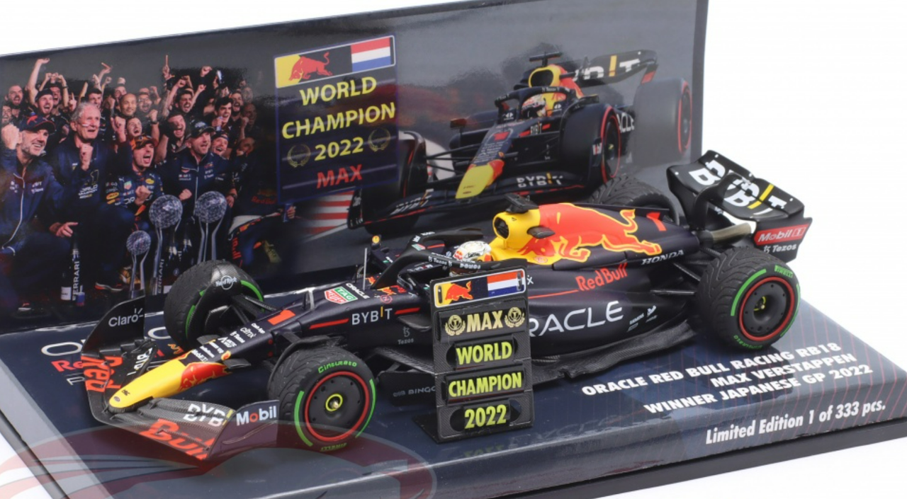 1/43 Minichamps 2022 Formula 1 Max Verstappen Red Bull RB18 #1 Winner Japan  GP Car Model