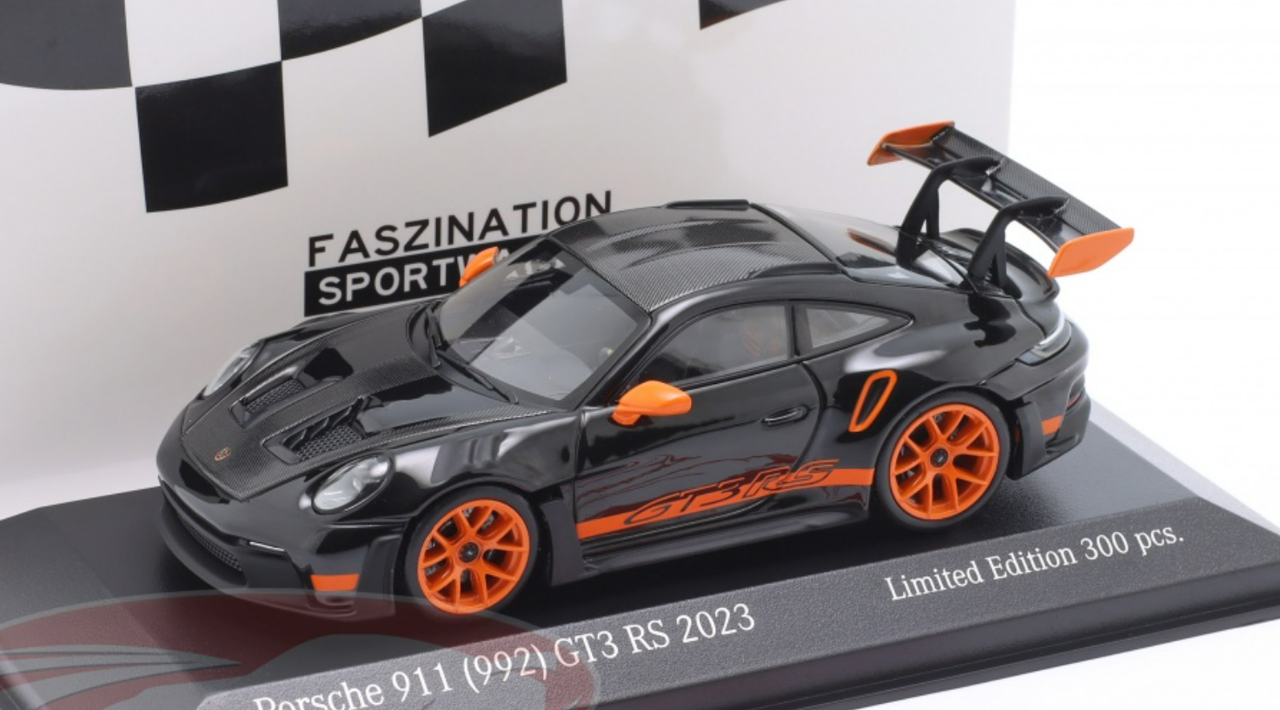 1/43 Minichamps 2023 Porsche 911 (992) GT3 RS Weissach Package (Black with Orange Accent) Car Model