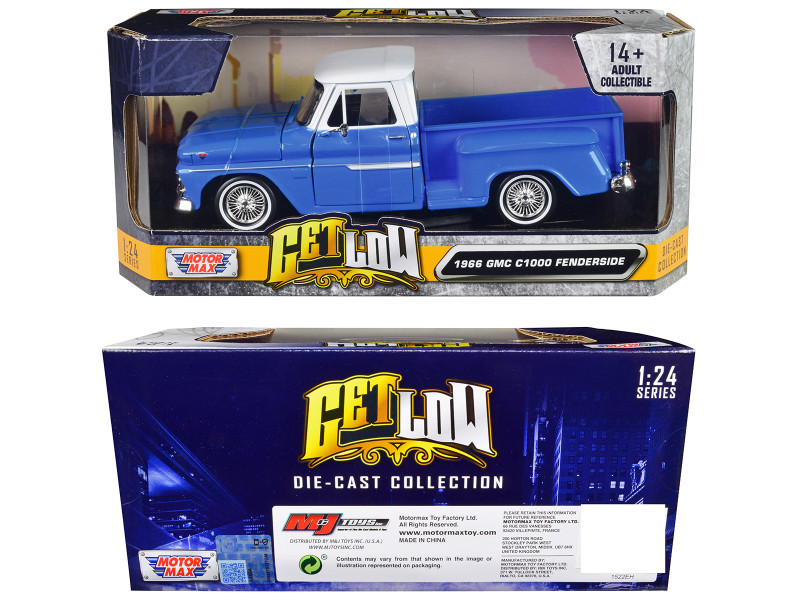 1966 GMC C1000 フェンダーサイド 1/24 モーターマックス 1966 GMC C1000 Fenderside Pickup Truck Lowrider Blue with White