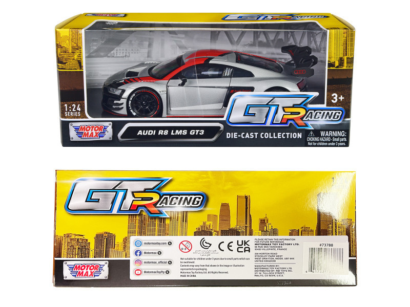 Audi R8 LMS GT3 Silver Metallic with Graphics "GT Racing" Series 1/24 Diecast Model Car by Motormax