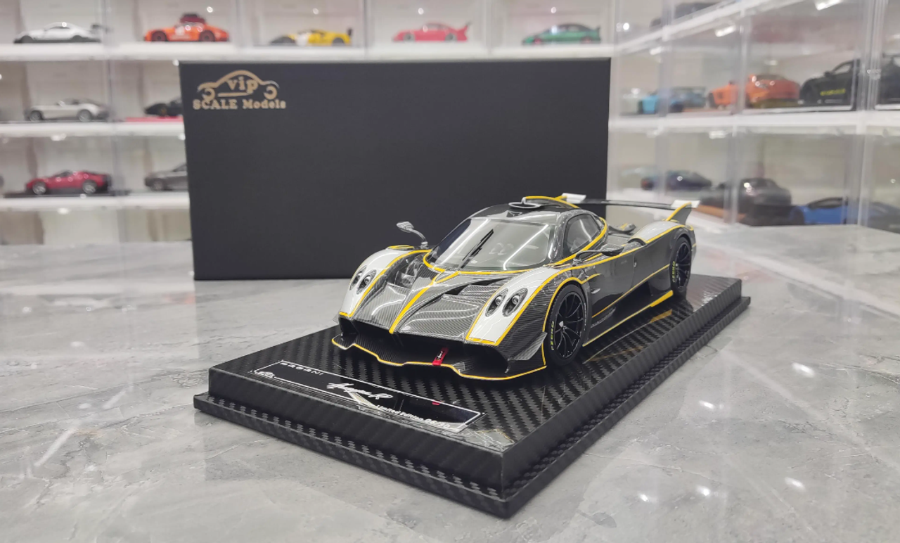 1/18 VIP Scale Pagani Huayra R (Silver Grey with Yellow Accent) Resin Car Model Limited 30 Pieces