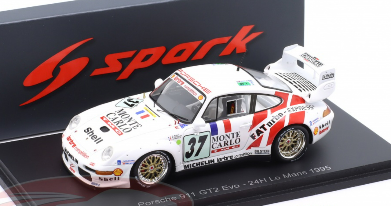 1/43 Spark 1995 Porsche 911 GT2 Evo #37 24h LeMans Larbre Compétition Dominique Dupuy, Emmanuel Collard, Stéphane Ortelli Car Model