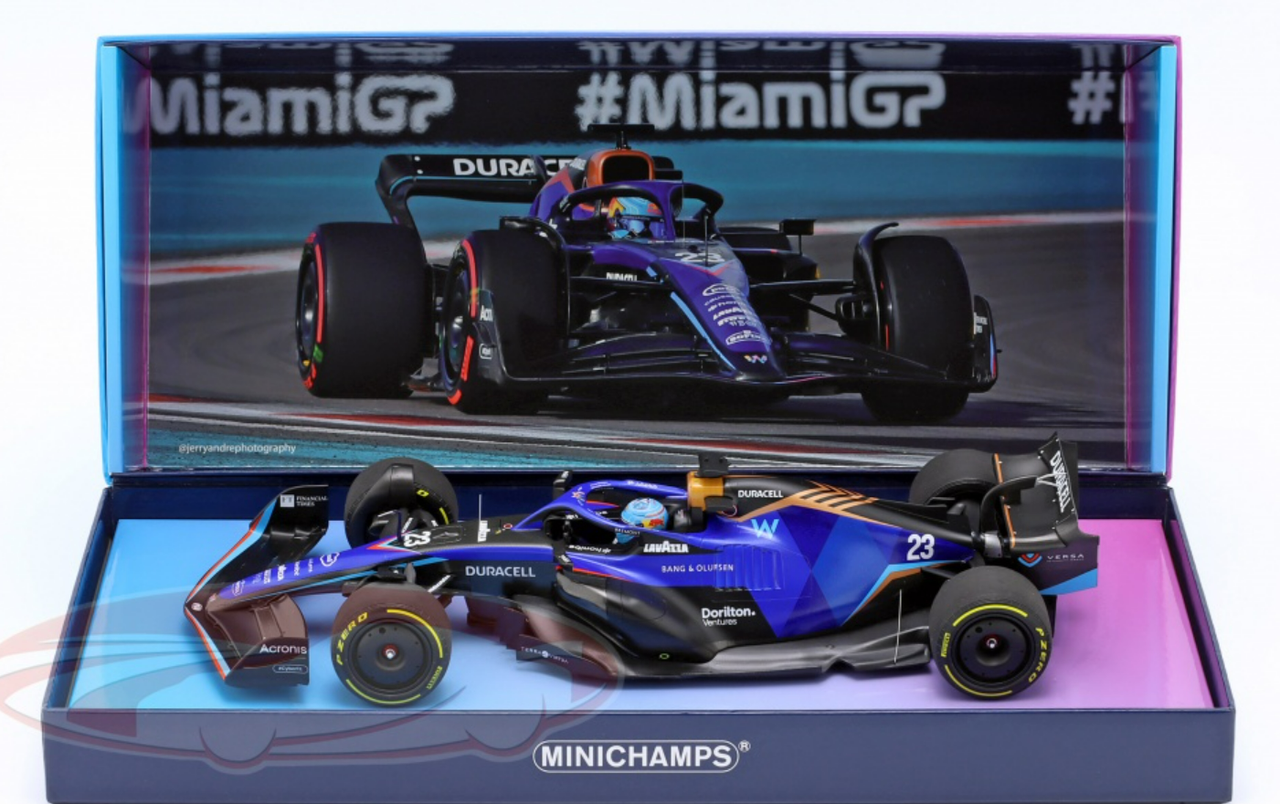 1/18 Minichamps 2022 Formula 1 Alexander Albon Williams FW44 #23 Miami GP Car Model with Collector's Box