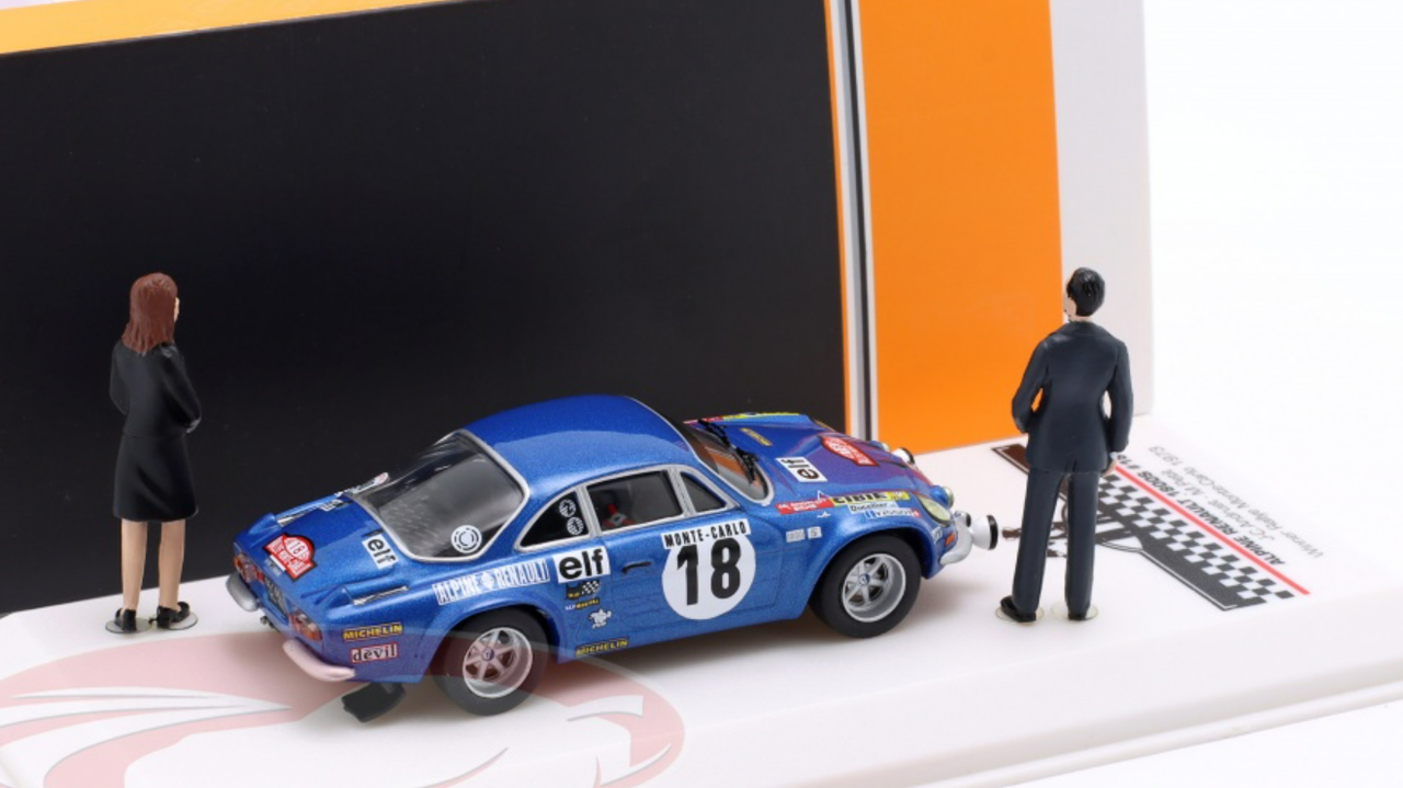 1/43 Ixo 1973 Alpine-Renault 1800S #18 Winner Rallye Monte Carlo Alpine Renault Team Jean-Claude Andruet, Michèle Espinosi-Petit Car Models with Figures