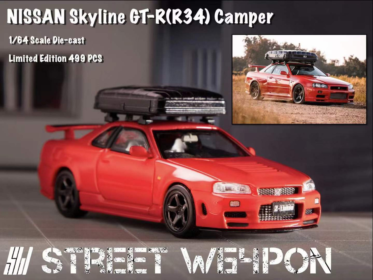 1/64 Street W64pon SW Nissan Skyline GT-R R34 Camper (Red) Diecast Car Model