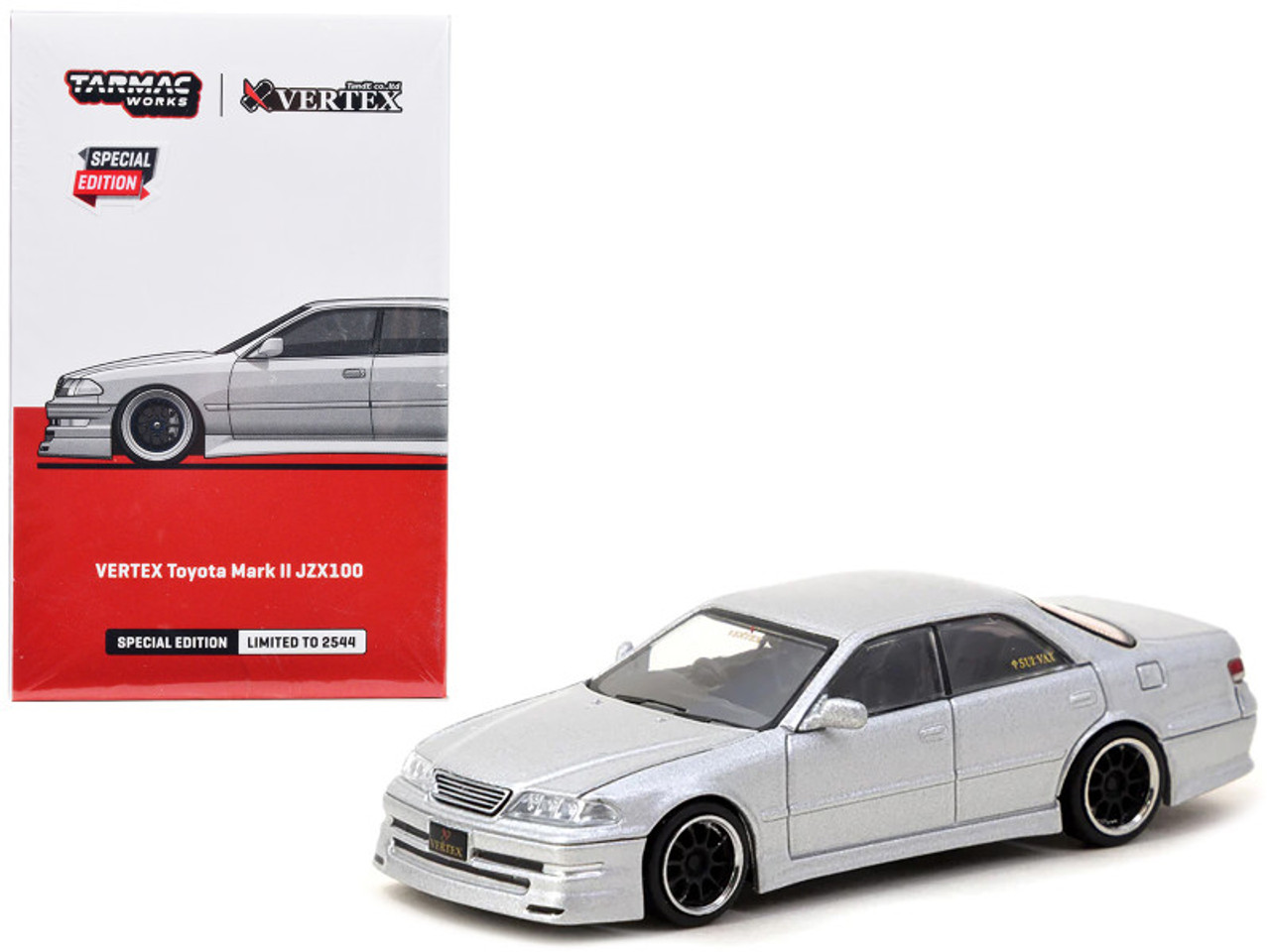 Toyota Mark II JZX100 "Vertex" RHD (Right Hand Drive) Silver Metallic "Global64" Series Limited Edition to 2544 pieces Worldwide 1/64 Diecast Model by Tarmac Works