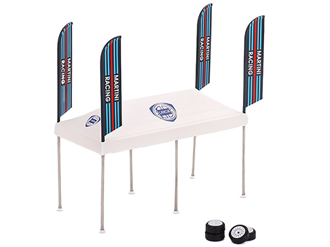 Paddock Service Tent Set with Extra Wheels "Martini Racing" for 1/64 scale models by True Scale Miniatures