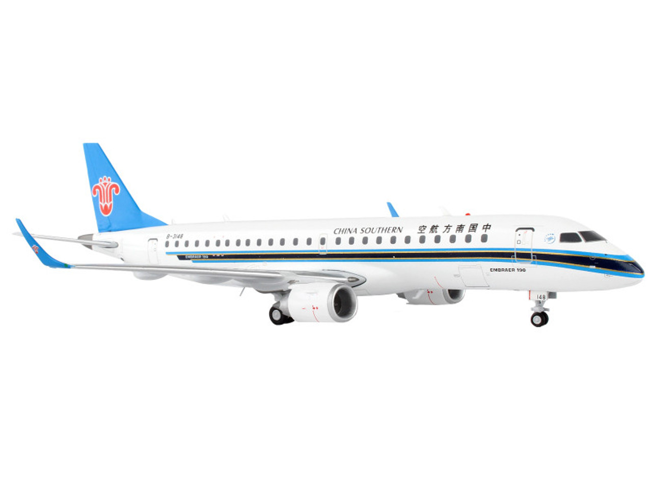 Embraer ERJ-190 Commercial Aircraft "China Southern Airlines" White with Black Stripes and Blue Tail "Gemini 200" Series 1/200 Diecast Model Airplane by GeminiJets