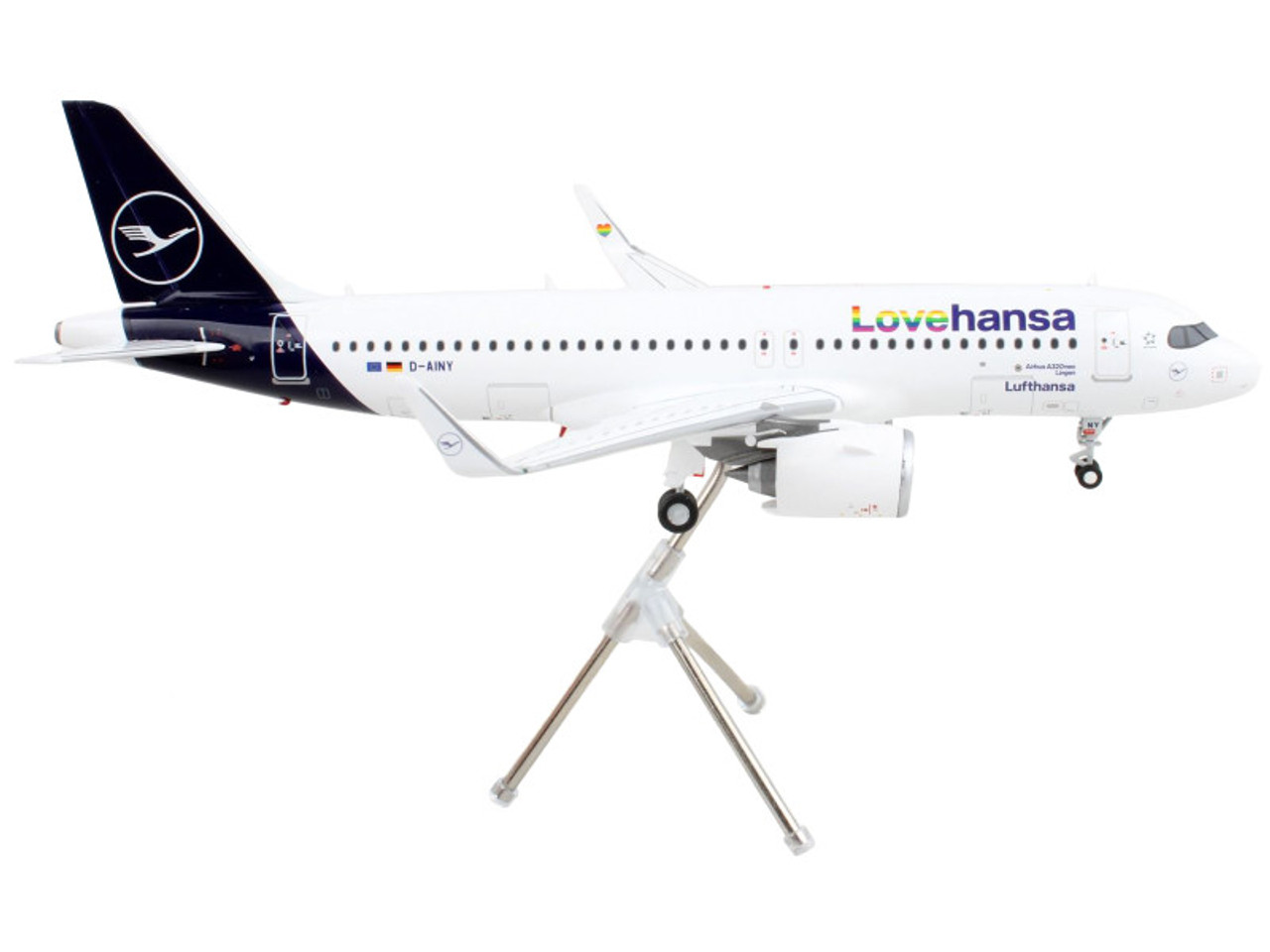 Airbus A320neo Commercial Aircraft "Lufthansa - LoveHansa" White with Blue Tail "Gemini 200" Series 1/200 Diecast Model Airplane by GeminiJets