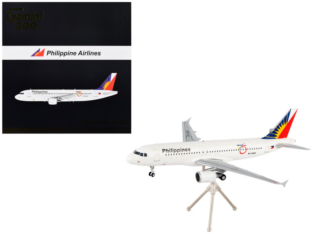 Airbus A320 Commercial Aircraft "Philippine Airlines - 75th Anniversary" White with Tail Graphics "Gemini 200" Series 1/200 Diecast Model Airplane by GeminiJets