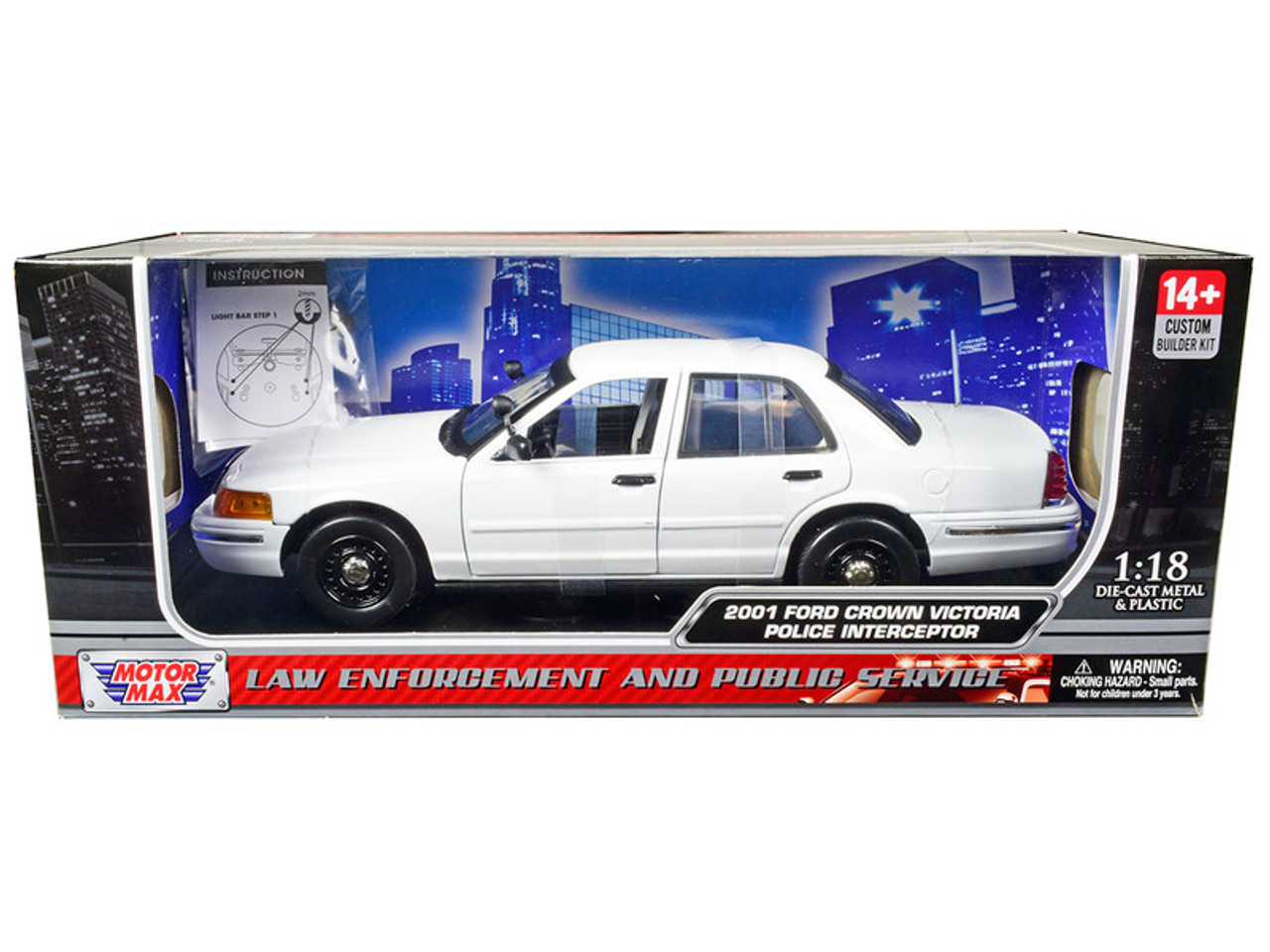 2001 Ford Crown Victoria Police Car Unmarked White "Custom Builder's Kit" Series 1/18 Diecast Model Car by Motormax