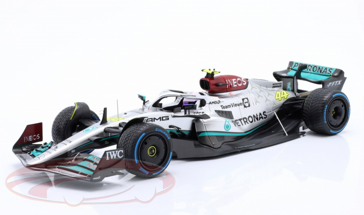 1/18 Minichamps 2022 Formula 1 Lewis Hamilton Mercedes-AMG F1 W13 #44 8th Monaco GP Car Model with Collector's Box