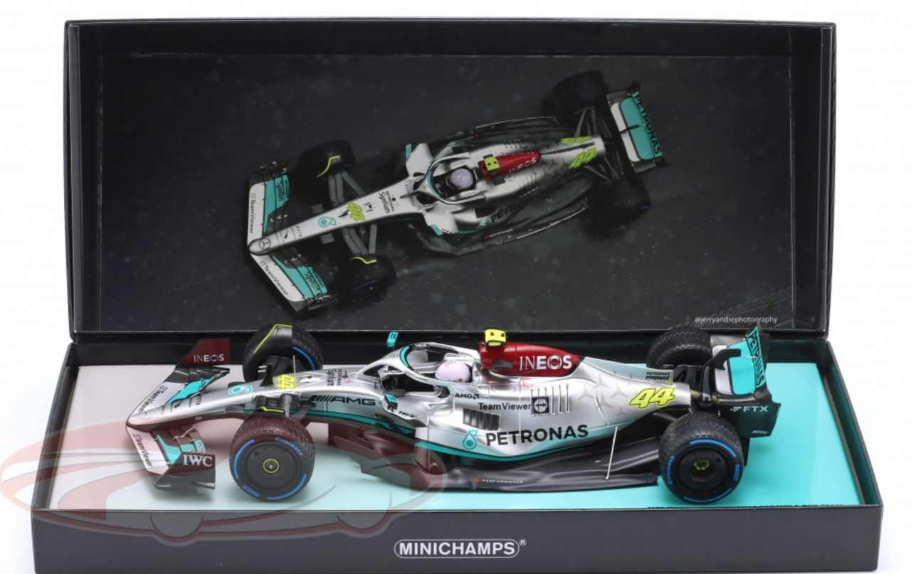 1/18 Minichamps 2022 Formula 1 Lewis Hamilton Mercedes-AMG F1 W13 #44 8th Monaco GP Car Model with Collector's Box