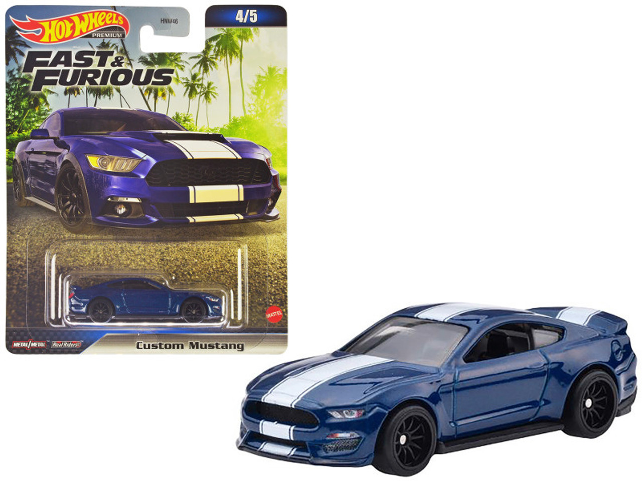 Custom Ford Mustang Blue Metallic with White Stripes "F9" (2021) Movie "Fast & Furious" Series Diecast Model Car by Hot Wheels