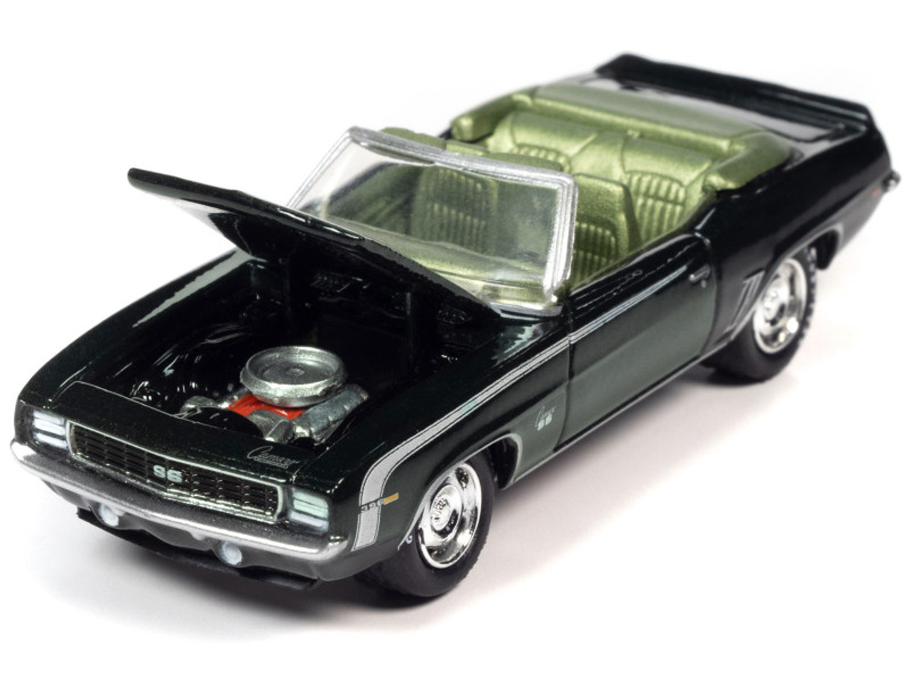 1969 Chevrolet Camaro RS/SS Convertible Fathom Green Metallic with White Stripes and Light Green Interior Limited Edition to 2524 pieces Worldwide "OK Used Cars" 2023 Series 1/64 Diecast Model Car by Johnny Lightning