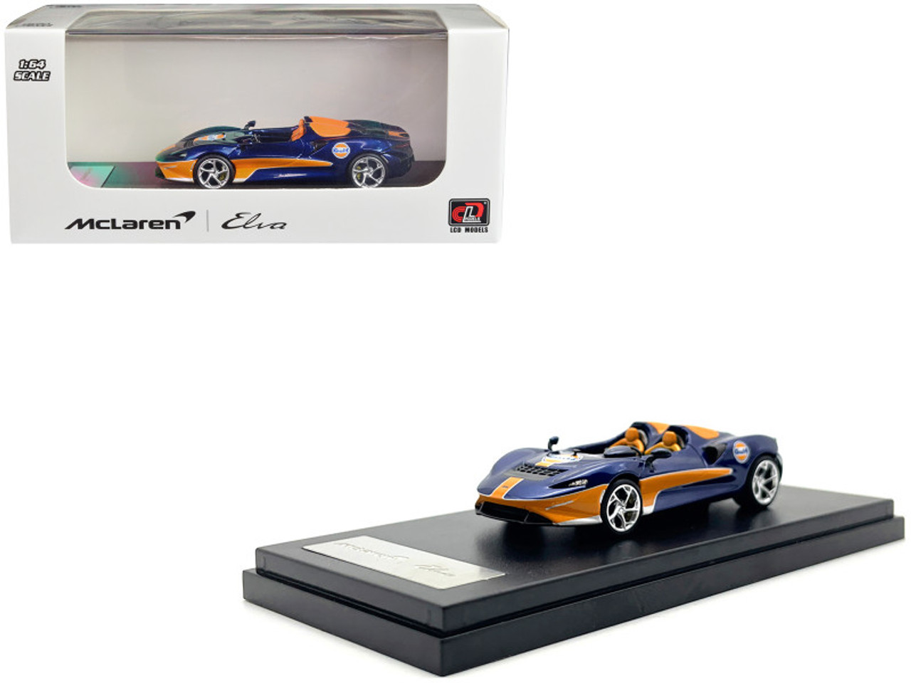 McLaren Elva Convertible Dark Blue Metallic with Orange Accents "Gulf Oil" 1/64 Diecast Model Car by LCD Models