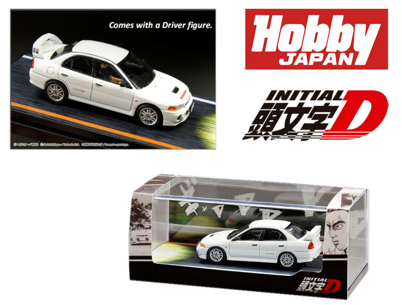 1/64 Hobby Japan Mitsubishi Lancer RS Evolution IV Initial D Vs Takumi Fujiwara with Seiji Iwaki Figure Inside the Car