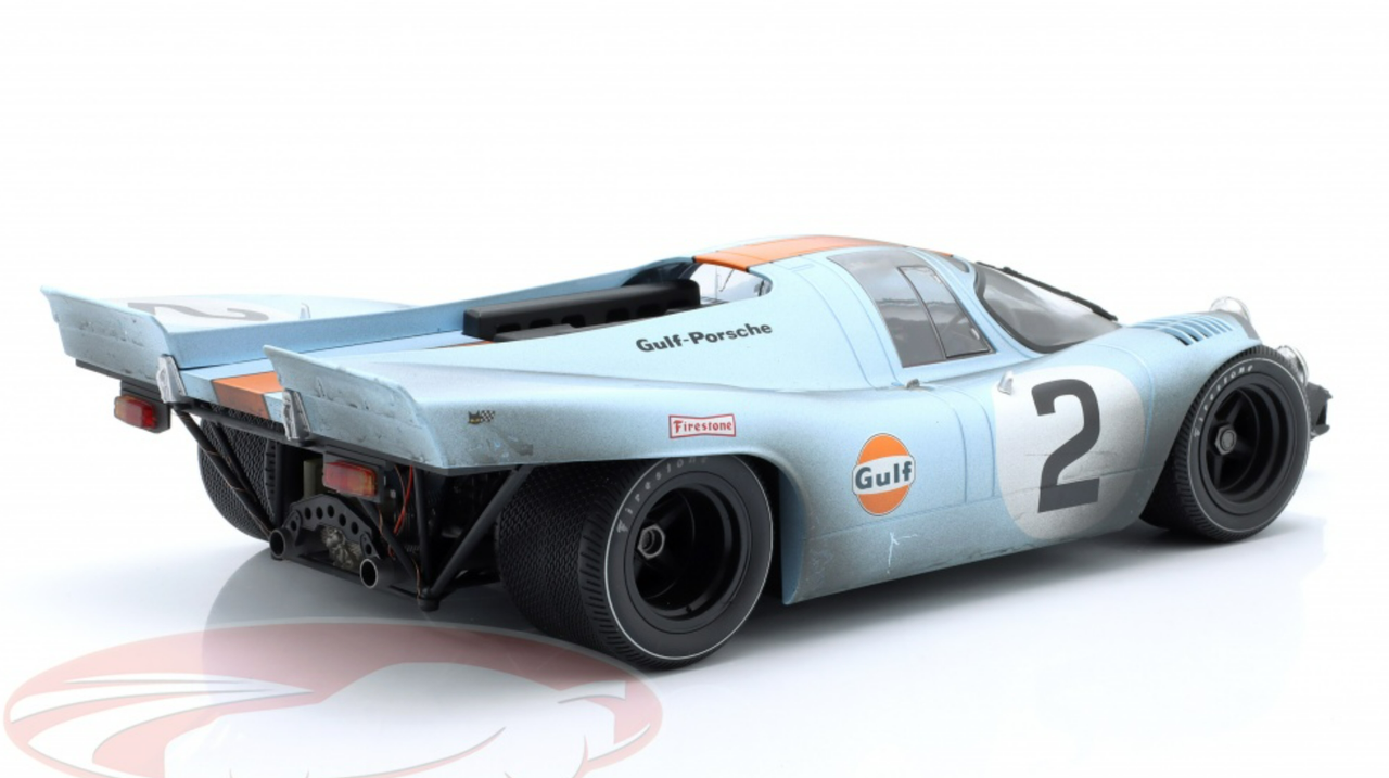 1/12 Minichamps 1970 Porsche 917K #2 Winner 24h Daytona J. W. Automotive Engineering Pedro Rodriguez, Leo Kinnunen, Brian Redman Car Model Crashed Dirty Version with Lights