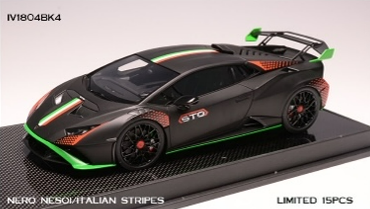 1/18 Ivy Lamborghini Huracan STO (Nero Nesoi Matte Black with Italian Flag Stripes Accent) Car Model Limited 15 Pieces