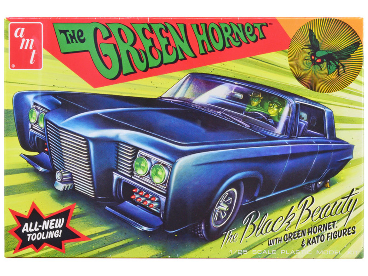 Skill 2 Model Kit Black Beauty "The Green Hornet" (1966–1967) TV Series with Green Hornet and Kato Figures 1/25 Scale Model by AMT
