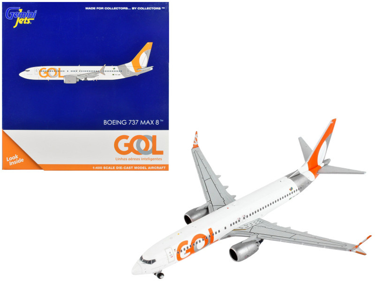 Boeing 737 MAX 8 Commercial Aircraft "Gol Linhas Aereas Inteligentes" White with Orange and Silver Tail 1/400 Diecast Model Airplane by GeminiJets