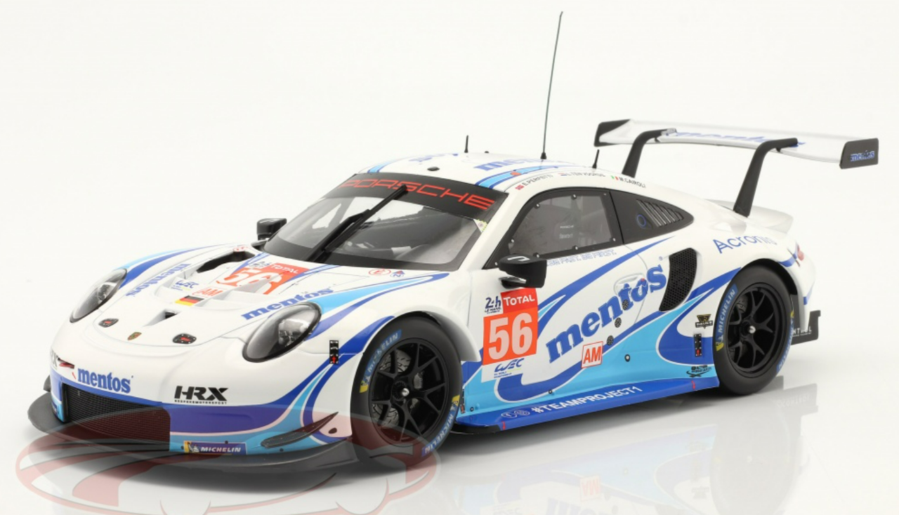 1/18 Ixo 2020 Porsche 911 RSR Mentos #56 24h LeMans Team Project 1 Matteo Cairoli, Egidio Perfetti, Larry ten Voorde Car Model